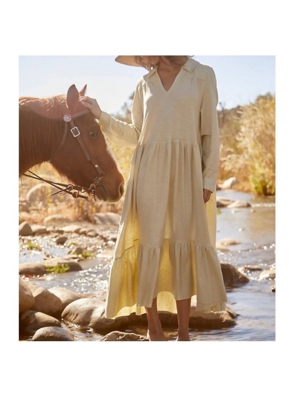 FP Beach Moonlight MIDI Dress Size Large Ivory Hemp/Linen